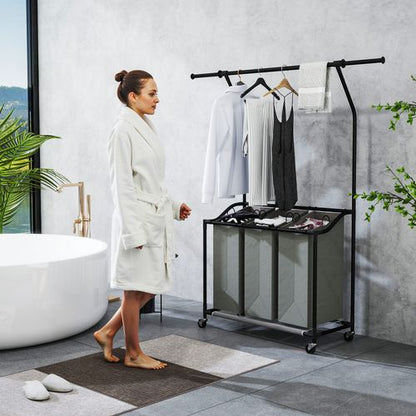 HOMCOM 126L Laundry Sorter, Laundry Basket with 3-Bag Organiser, Dark Grey