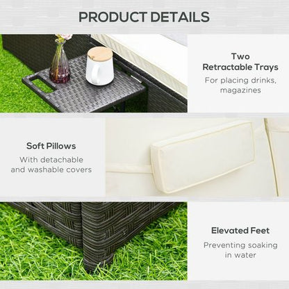 2 Seater Double Rattan Sun Lounger Recliner Day Bed Wicker Sofa Outsunny