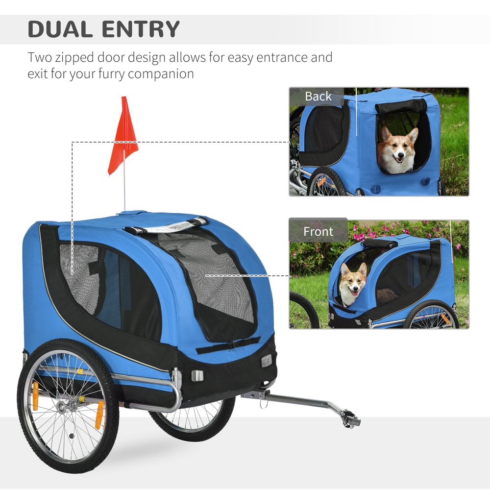 PawHut Steel Dog Bike Trailer Pet Cart Carrier for Bicycle Kit Water Resistant Travel Blue and Black