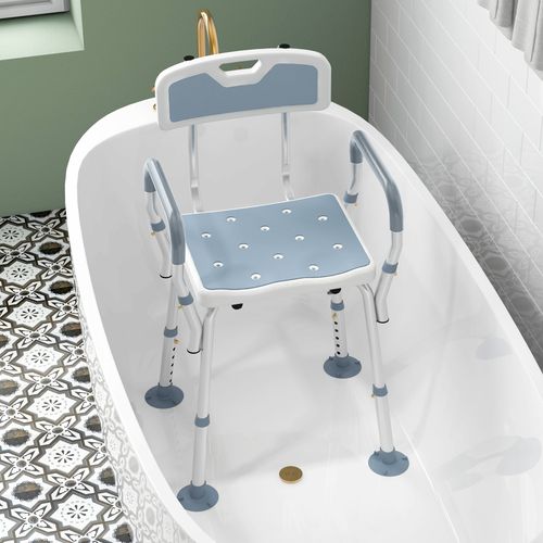 HOMCOM EVA Padded Shower Stool with Back and Arms 4 Suction Foot Pads