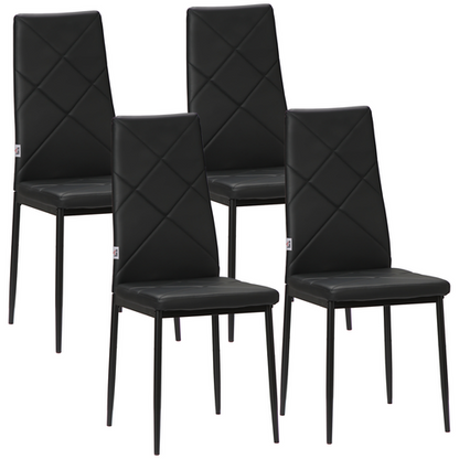 HOMCOM 4-Pieces Dining Chairs, Faux Leather Kitchen Chairs, Black
