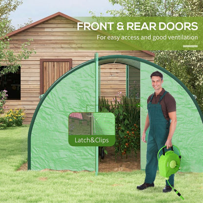 Outsunny Tunnel Greenhouse, Upgraded Structure, Hinged Doors, 6 x 3(m), Green