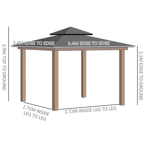 3.5 x 3.5m Aluminium Hardtop Gazebo Canopy 2-Tier Roof Grey