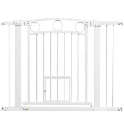PawHut Stair Gate with Cat Door, Adjustable Width 76-104cm & 77cm Tall