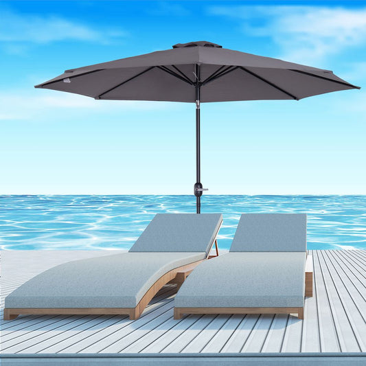 Steel Frame Round Market Patio Sun Umbrella Parasol Sunshade Canopy 3x2.45m