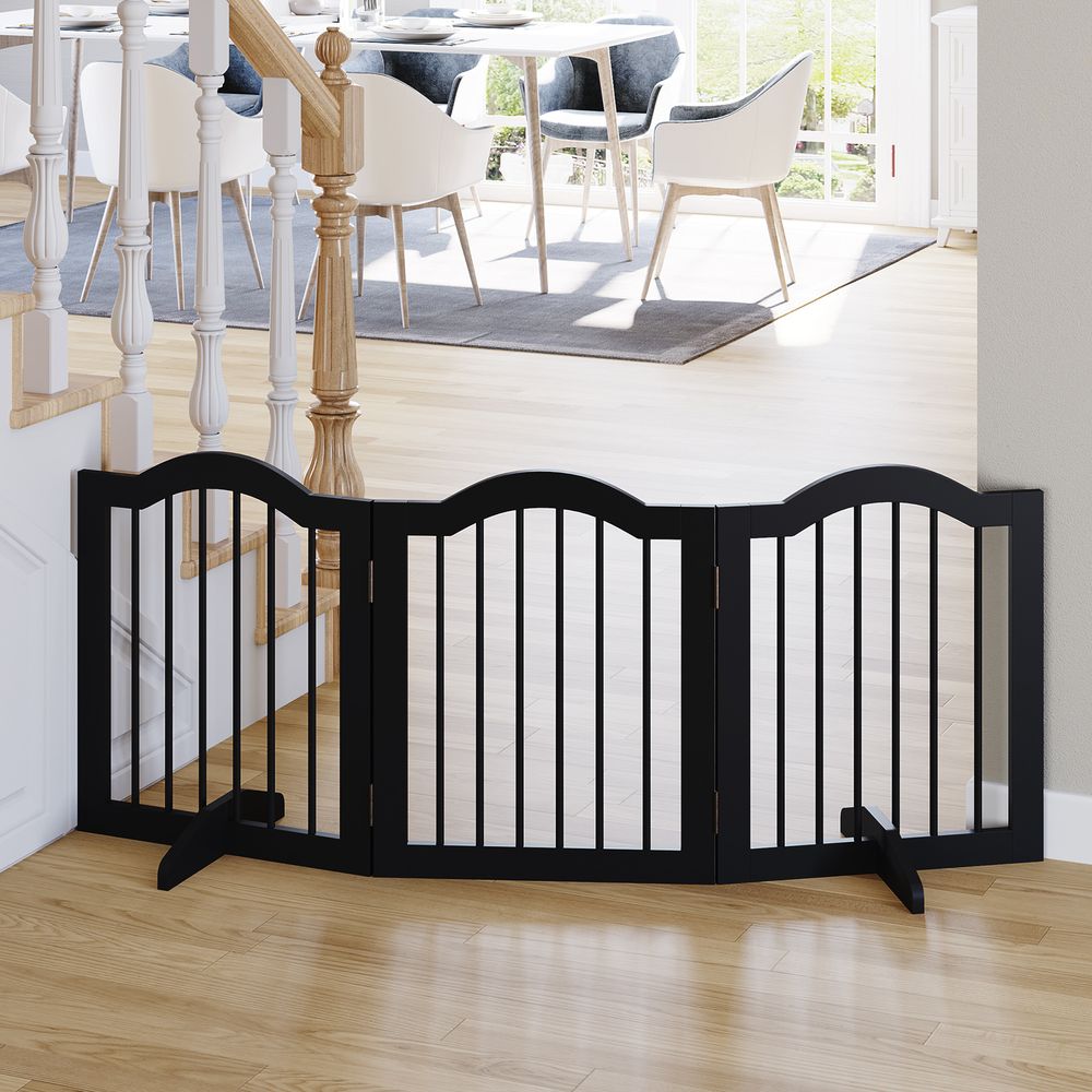 PawHut Freestanding Pet Gate Safety Barrier 3 Pannel w/ Support Feet Black