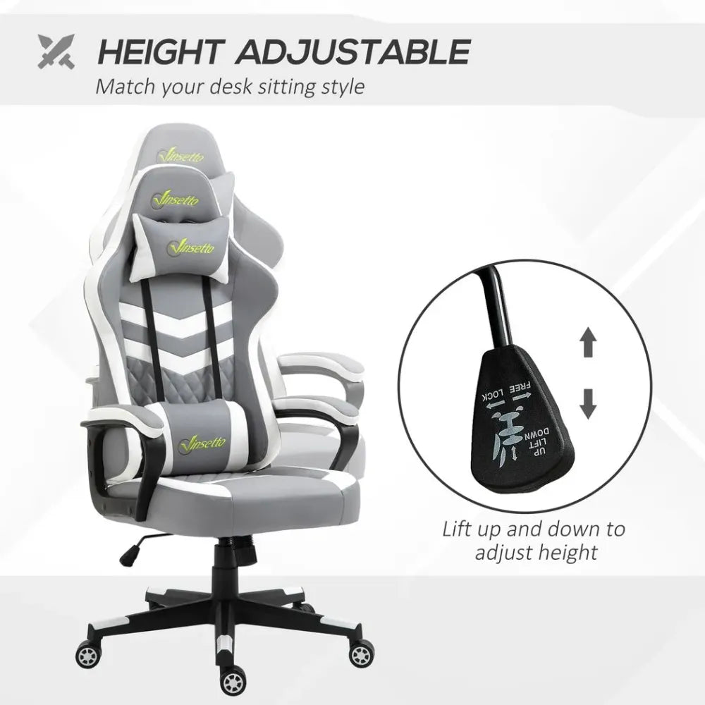 Vinsetto Revolutionary Racing Gaming Chair: Lumbar Support, Headrest, Grey White