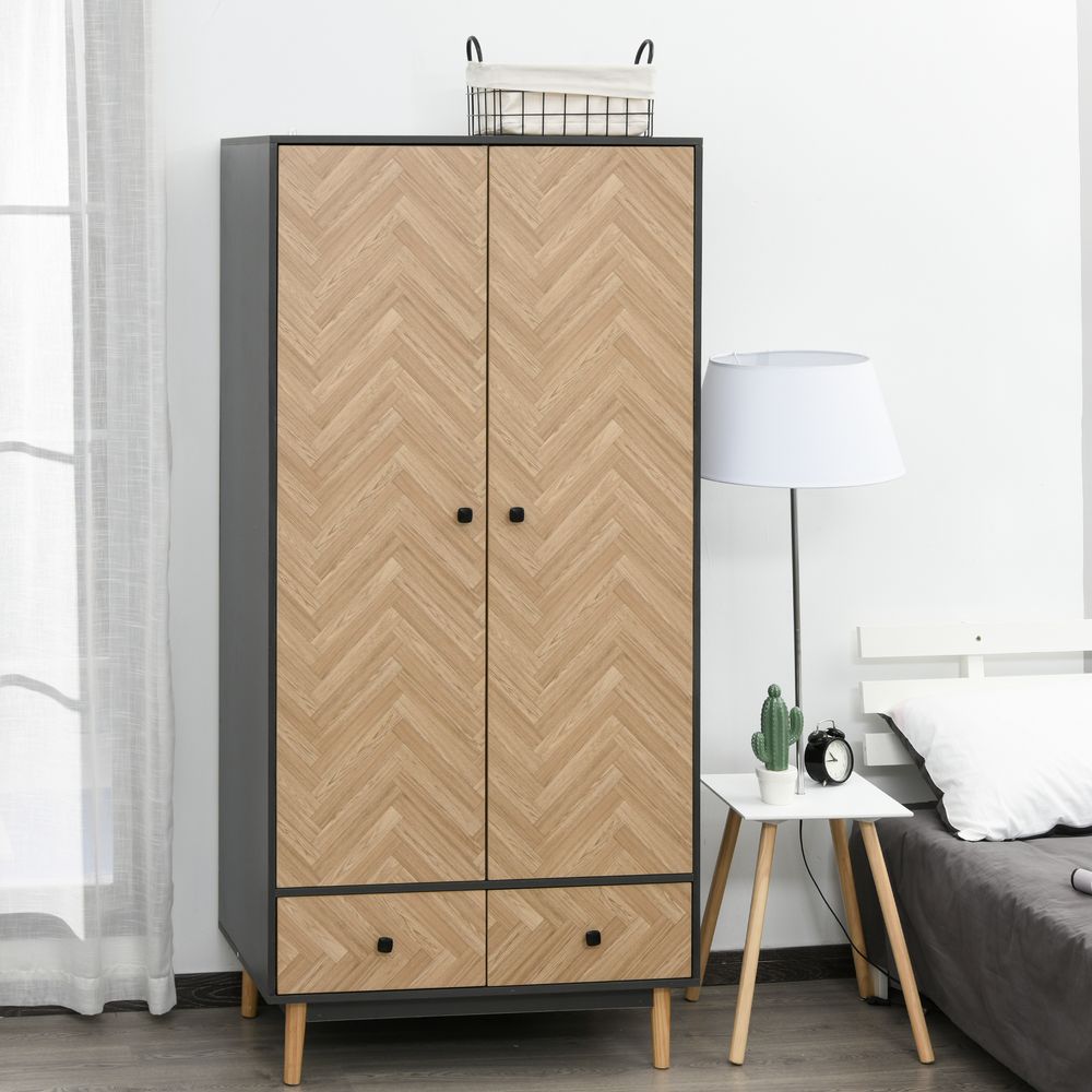 Wardrobe Cabinet: Wood Grain, 90x50x190cm, Grey/Oak
