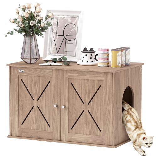 PawHut Cat Litter Box Enclosure, Litter Box Furniture, Walnut Brown