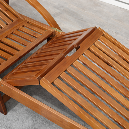 Garden Wood Sun Bed Lounger Chaise Recliner Adjustable Back Footrest w/ Wheels