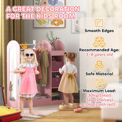 AIYAPLAY Kids Cloth Rail with Storage Shelf, Boxes, Mirror for Bedroom