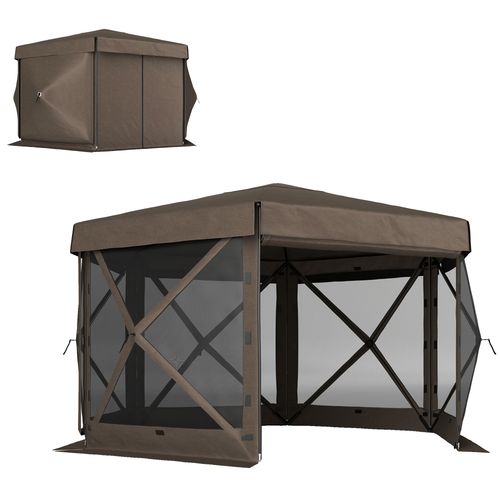 Outsunny 3 x 3(m) Hexagon Pop Up Gazebo with 5 Sides, Netting, Brown