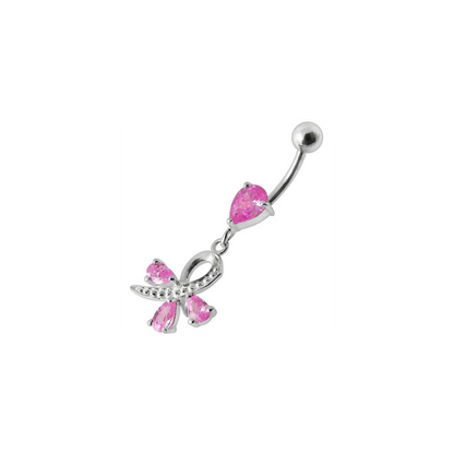 Silver  Pear Jeweled Dangling SS Belly Ring Body Jewelry