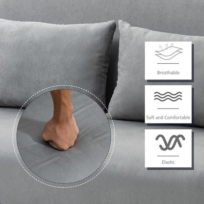 HOMCOM Fabric Convertible 2 Seater Sofa Bed w/ 2 Pillows, Light Grey