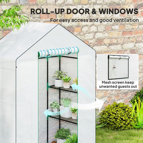 Outsunny Walk-in Greenhouse with 4 Shelves, Outdoor Small Greenhouse, White