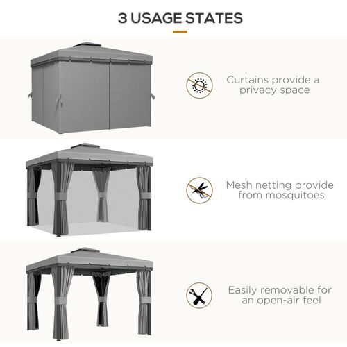 Outsunny 3 x 3(m) Patio Gazebo Garden Shelter w/ Mosquito Netting, Light Grey