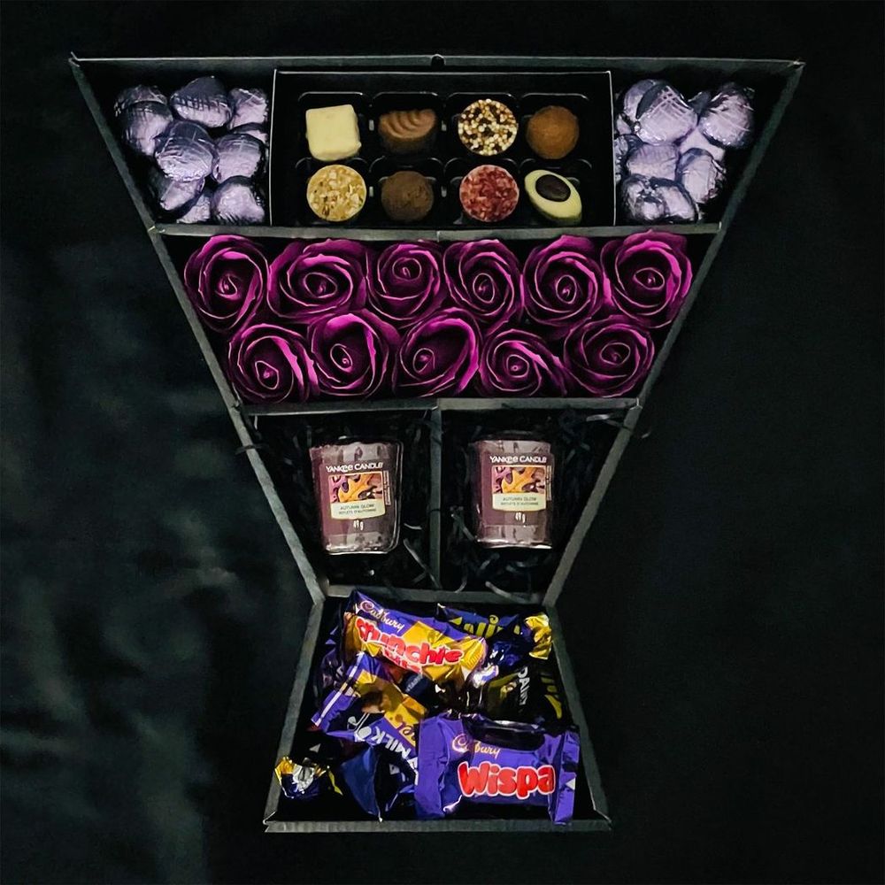 Cadbury Heroes & Yankee Candle Signature Chocolate Bouquet With Purple Roses