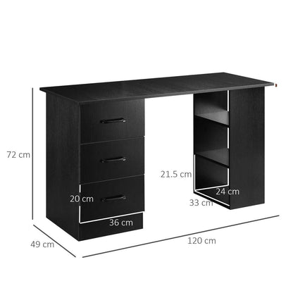 Modern Black 120cm Computer Desk Shelf, Drawers - High-Quality Black