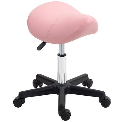 HOMCOM Saddle Stool Adjustable Rolling Salon Chair for Massage Spa Beauty Pink
