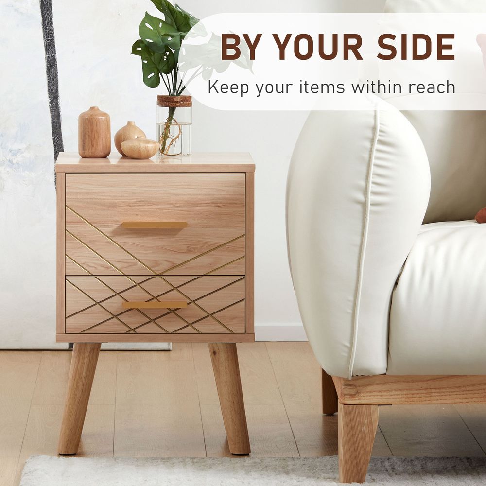 Nordic Bedside Cabinet, 2 Drawers, Wood Legs. High Quality & Stylish Design. For All Your Nighttime Essentials.
