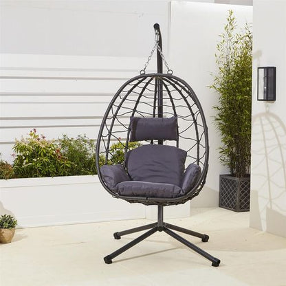 Neo Grey Garden Swing Hanging Egg Chair With Cushions