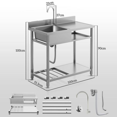 HOMCOM Outdoor Kitchen Sink Unit with Cold and Hot Water Pipe
