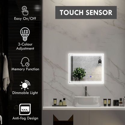 kleankin Dimmable Bathroom Mirror with LED Lights, 3 Colours, Defogging Film