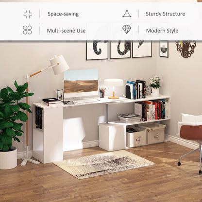 360� Rotating Corner Desk, L-Shaped-White
