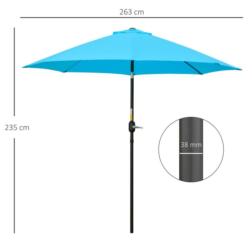 Premium Outsunny 2.6M Patio Umbrella - Sunshade Canopy w/ Tilt and Crank - High-Quality & Durable - Blue