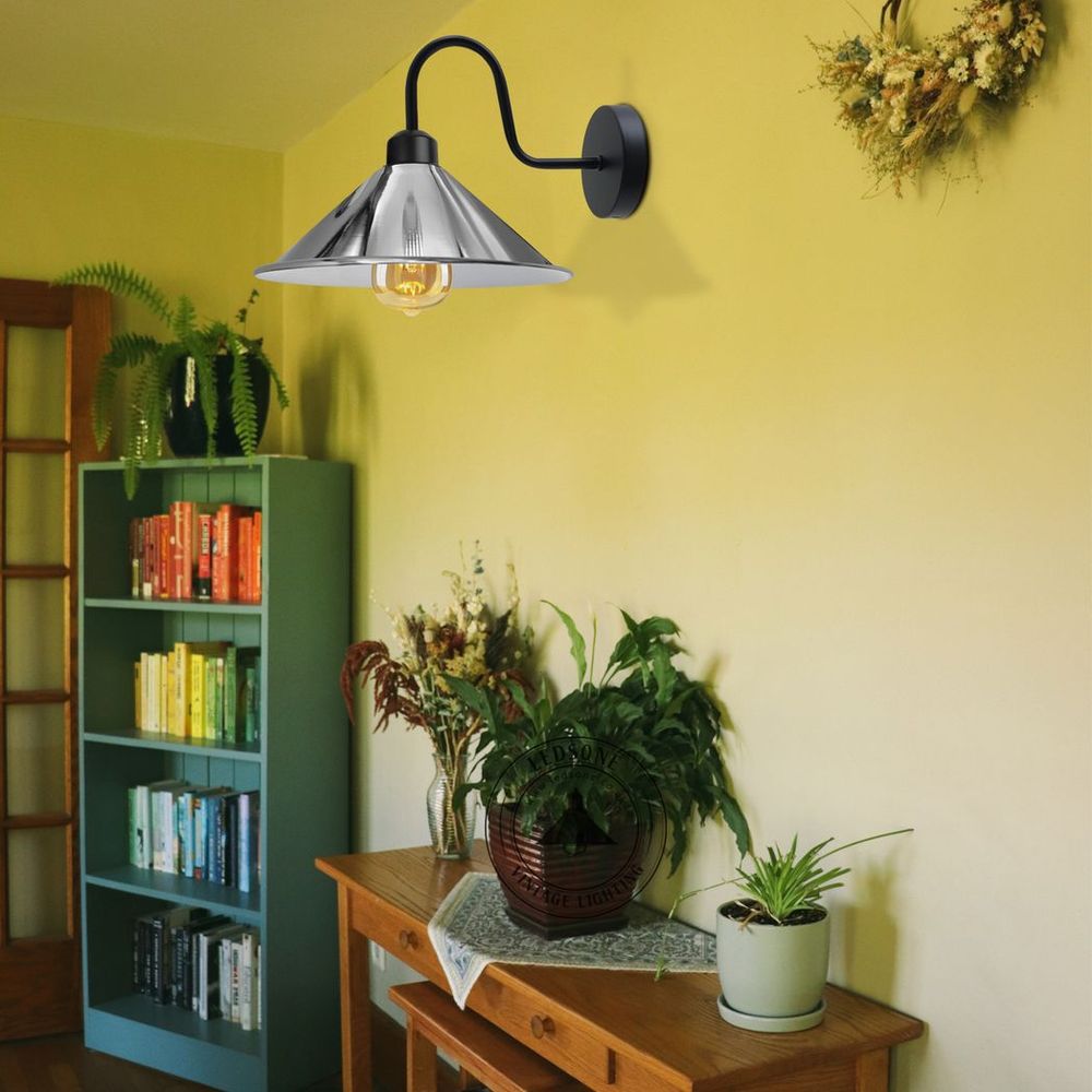 Vintage Chrome Wall Light Fixture, Black Wall Sconce, E27 Base, Dimmable, 3-Year Warranty, CE/RoHS Certified