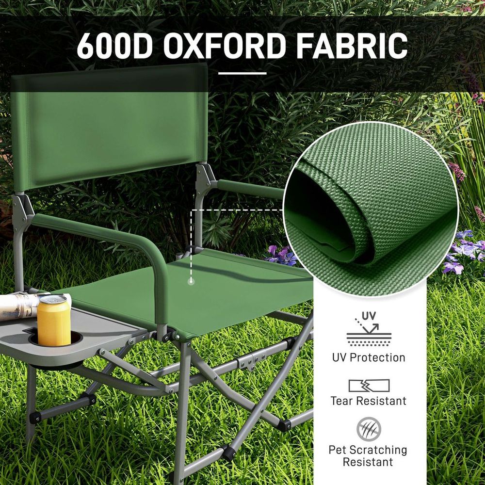 Outsunny Folding Camping Directors Chair with Side Table and Cup Holder, Green