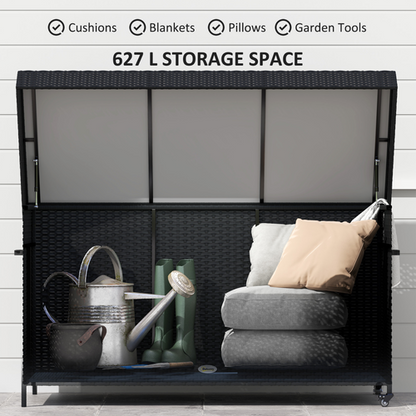 Outsunny 627 L Rattan Garden Storage Box with Gas Lift Lid and Wheels
