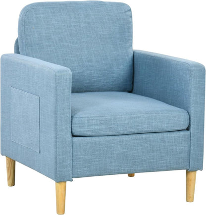 HOMCOM Modern Armchair Upholstered Accent Chair for Bedroom Home Office  Blue