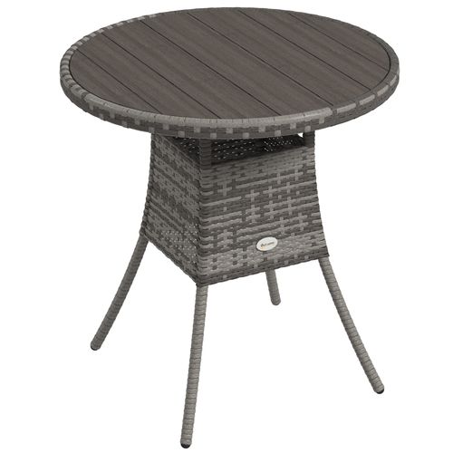 Outsunny Outdoor PE Rattan Dining Table w/ Wood-plastic Composite Top, Grey