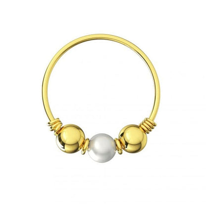 14ct Yellow Gold Opal Stones with Leaf Hoop Nose Ring