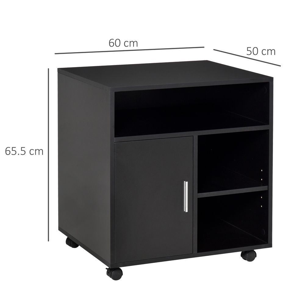 HOMCOM Multi-Storage Printer Stand Unit Office Desk Side Mobile Storage w/Wheels Modern Style 60L x 50W x 65.5H cm - Black