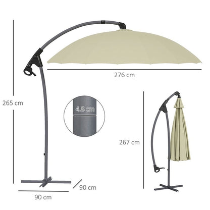 Outsunny 2.7m Cantilever Parasol - Crank Handle, 16 Ribs, UV50+, Beige