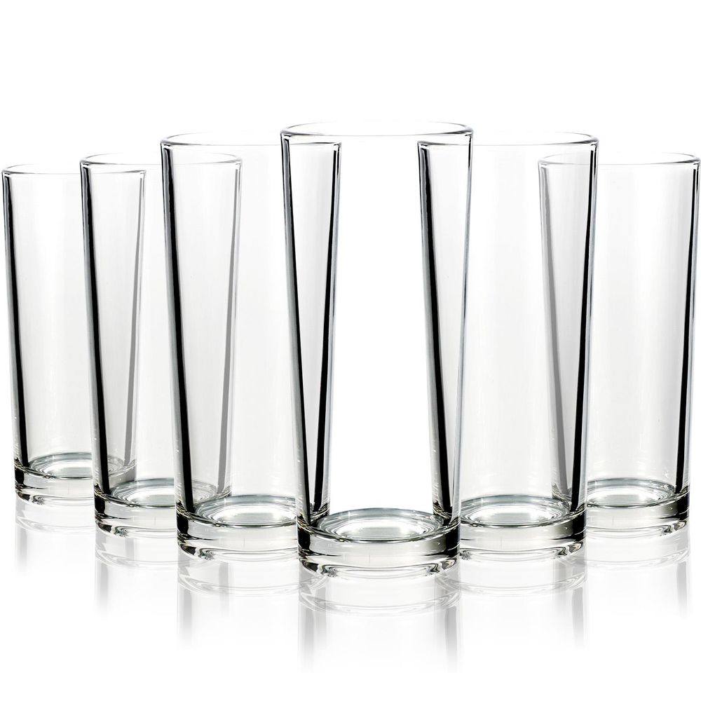Set of 6 Traditional Highball Glasses - 250ml (8.8oz) for Drinks Mixer Juice Beers Cold Drinks Hiball Glass