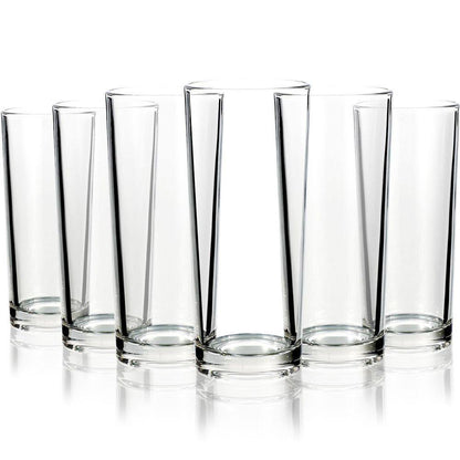 Set of 6 Traditional Highball Glasses - 250ml (8.8oz) for Drinks Mixer Juice Beers Cold Drinks Hiball Glass