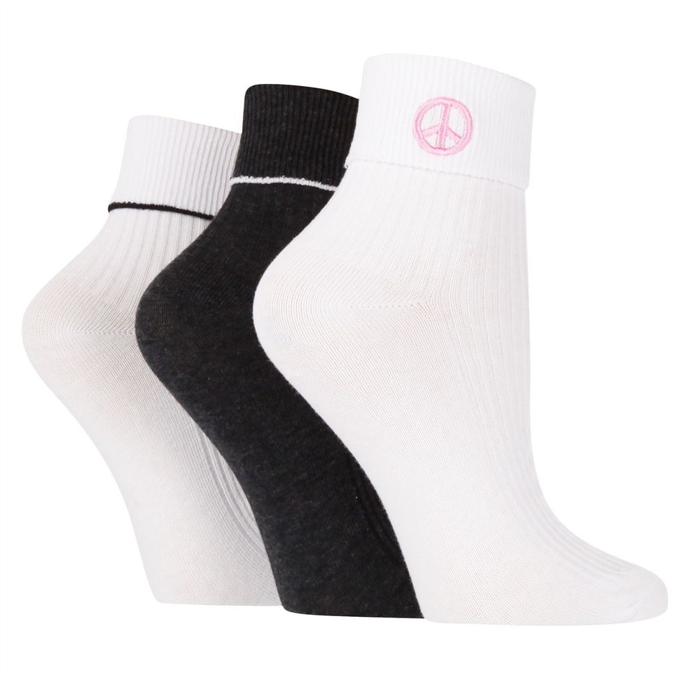 Wildfeet - 3 Pack Ladies Embroidered Turn Over Lounge Socks