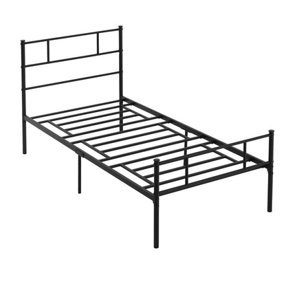 HOMCOM Single Metal Bed Frame Solid Bedstead Base with Headboard and Footboard, Metal Slat Support and Underbed Storage Space, Bedroom Furniture, Black