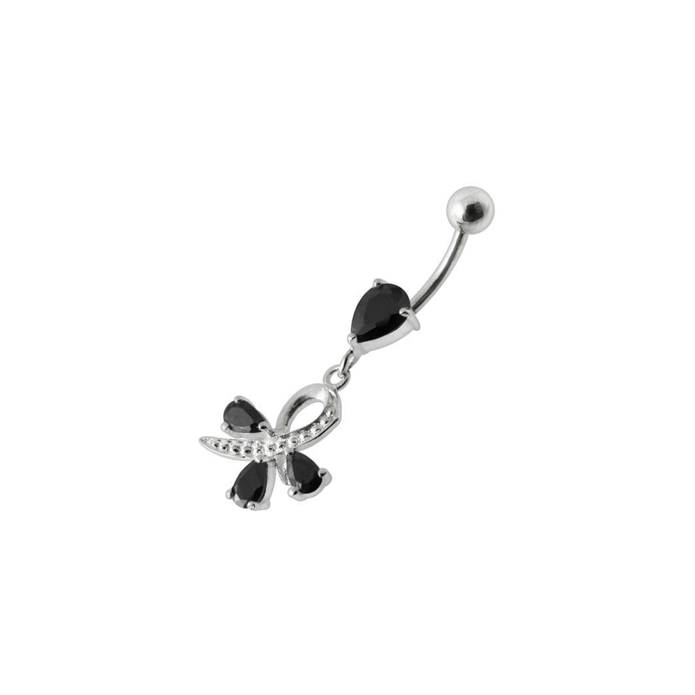 Silver  Pear Jeweled Dangling SS Belly Ring Body Jewelry
