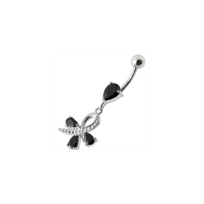 Silver  Pear Jeweled Dangling SS Belly Ring Body Jewelry