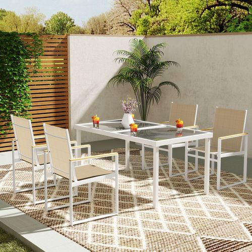 Outsunny 5 Piece Garden Table and Chairs with Tempered Glass Table Top