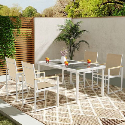 Outsunny 5 Piece Garden Table and Chairs with Tempered Glass Table Top