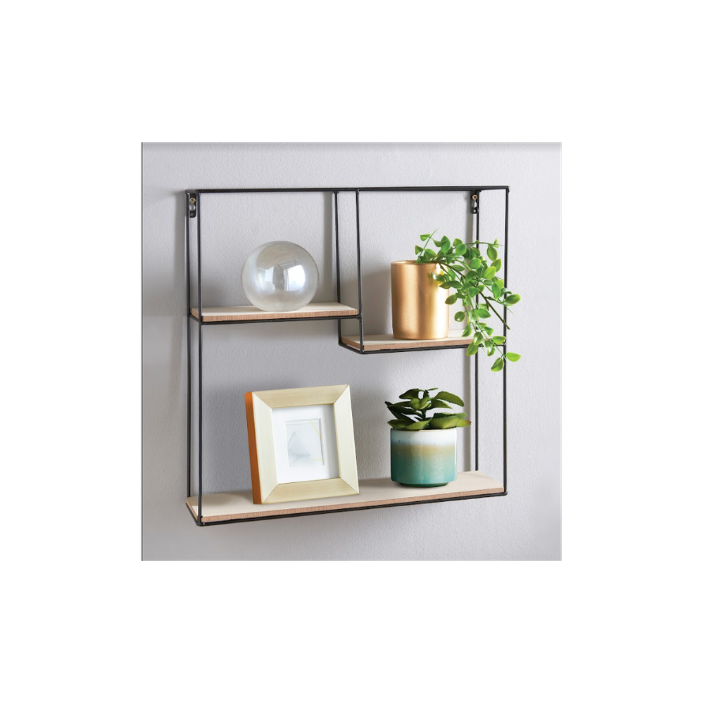 SHLEDECOR Square Black Wall Unit with Shelves Metal and Wood Multi Section