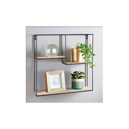 SHLEDECOR Square Black Wall Unit with Shelves Metal and Wood Multi Section
