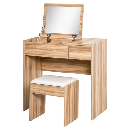 Dressing Table Set with Padded Stool - Stylish, Multi-Purpose, Mirror, Storage, Comfortable - HOMCOM