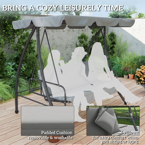 Outsunny 2-in-1 Swing Chair 3 Seater Hammock Cushion Bed Tilt Canopy