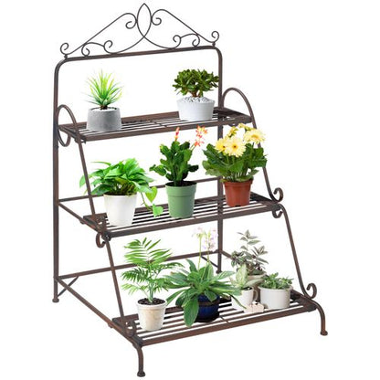3 Tier Stair Style Metal Plant Stand, Flower Pot Holder Display Shelf